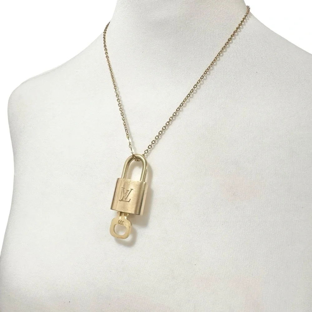 Authentic Louis Vuitton #344 Lock & Key Set on a 18K Gold Plated Chain Necklace